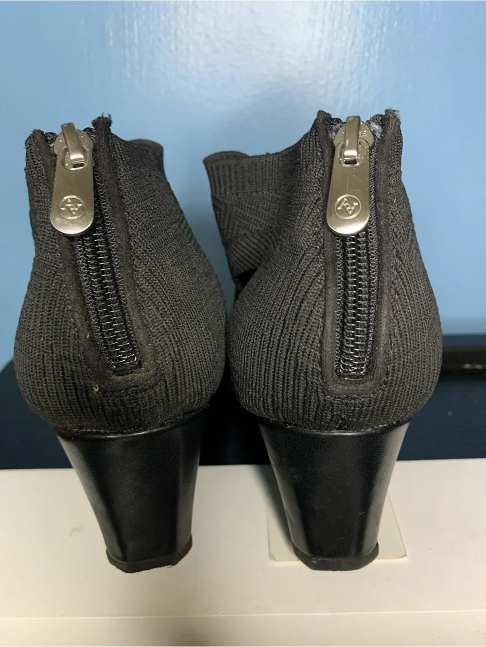 Adrienne Vittadini Black Knit Peep-Toe Sock Booties